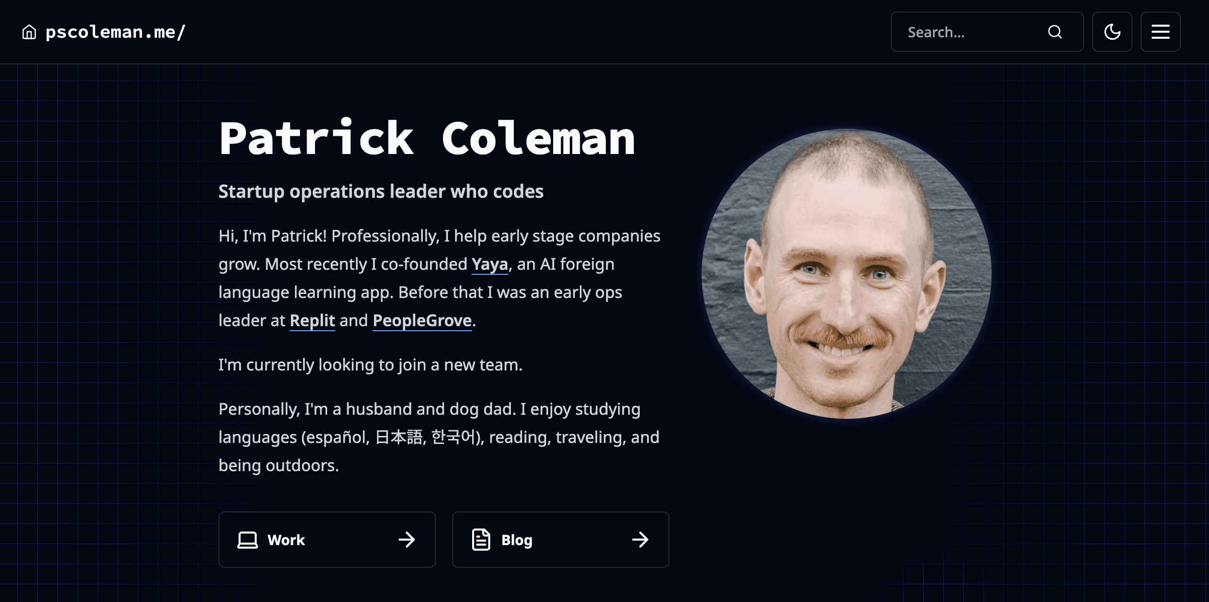 Screenshot of pscoleman.me redesign