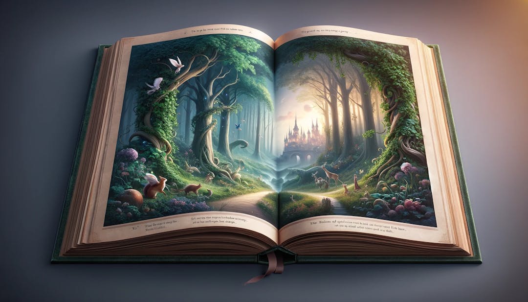 An illustration of a magical forest in a book