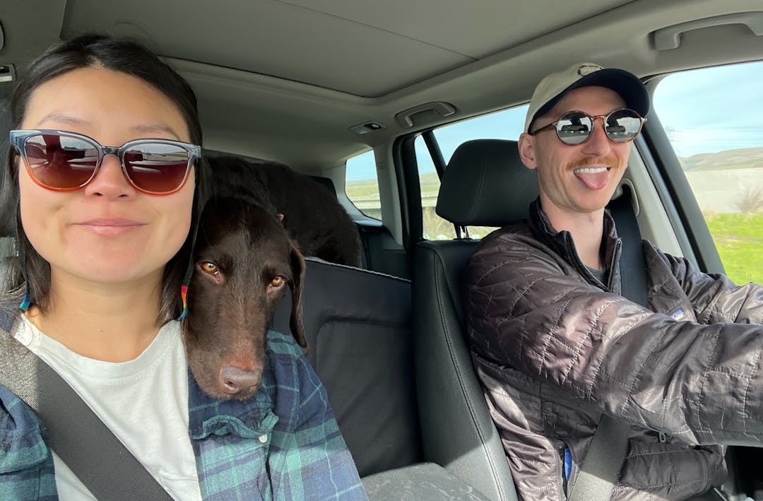 Patrick and Courtney with Mara in the car